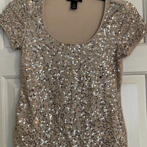 White House / Black Market XS Tan Sequined tee